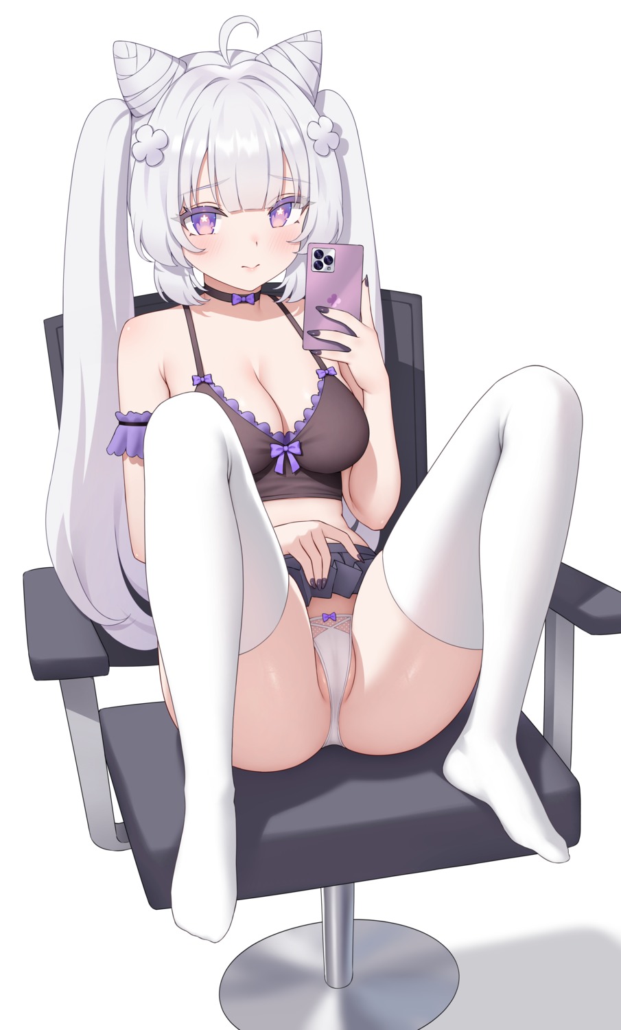 cameltoe indie_virtual_youtuber lingerie pantsu secon selfie skirt_lift thighhighs thong yoisaki_nadeshiko