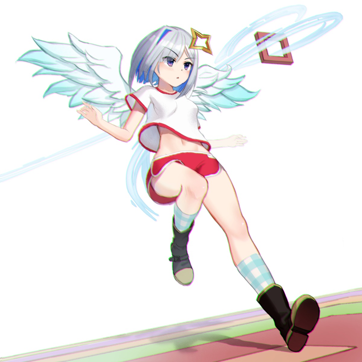 amane_kanata angel gym_uniform hololive kep_(ahokep) shirt_lift wings