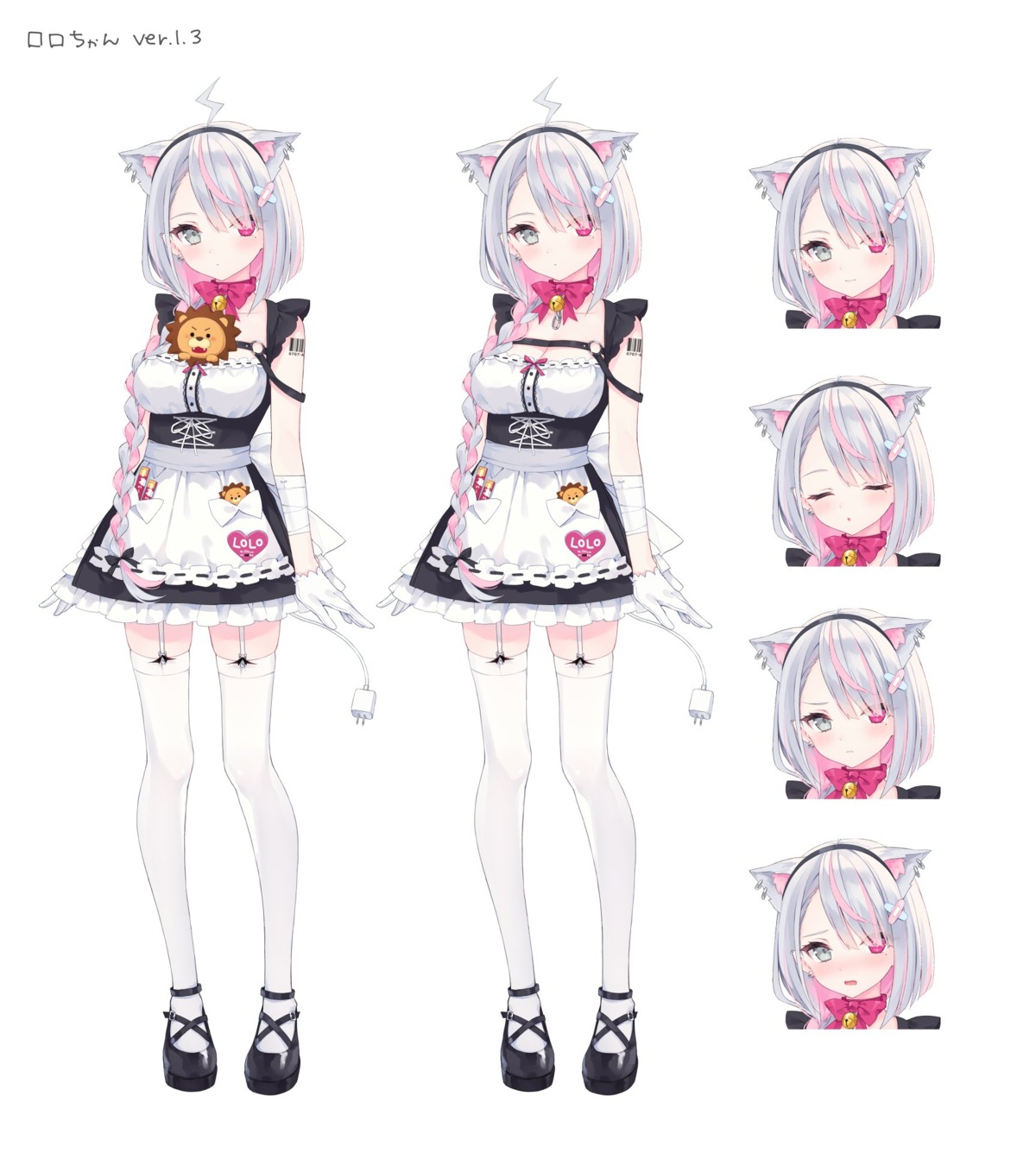 animal_ears character_design cleavage expression heterochromia maid roro-chan rurudo stockings tail tattoo thighhighs