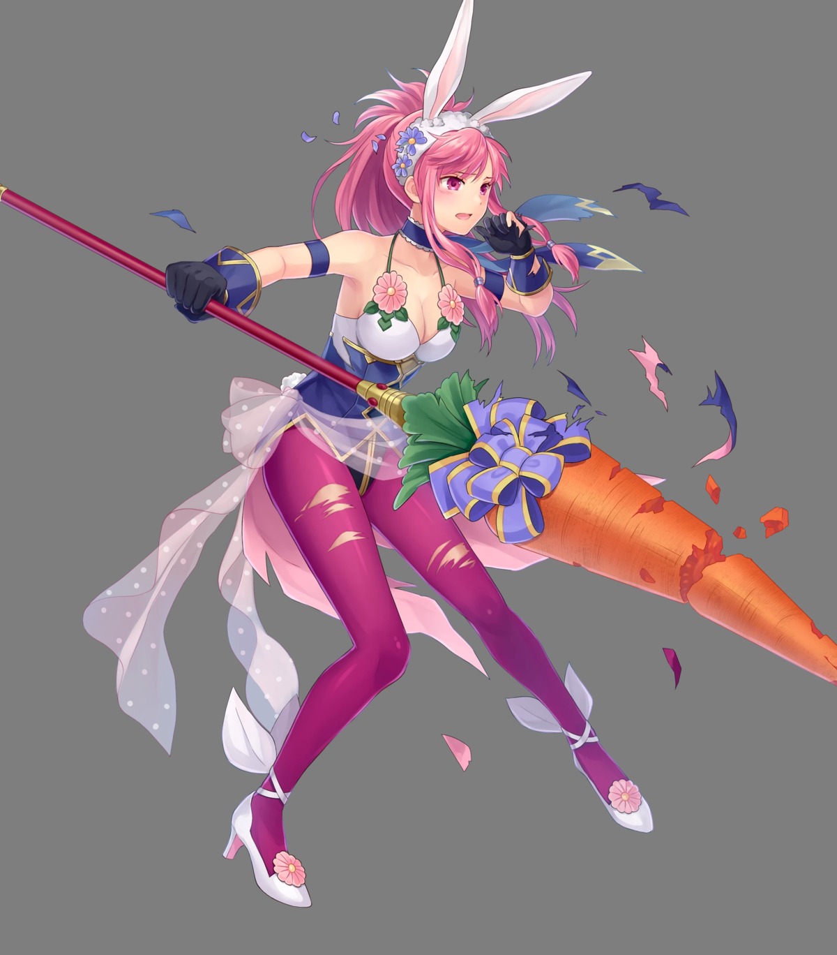 animal_ears bunny_ears bunny_girl cleavage fire_emblem fire_emblem:_seima_no_kouseki fire_emblem_heroes heels marisa nintendo no_bra pantyhose torn_clothes transparent_png tsukito weapon