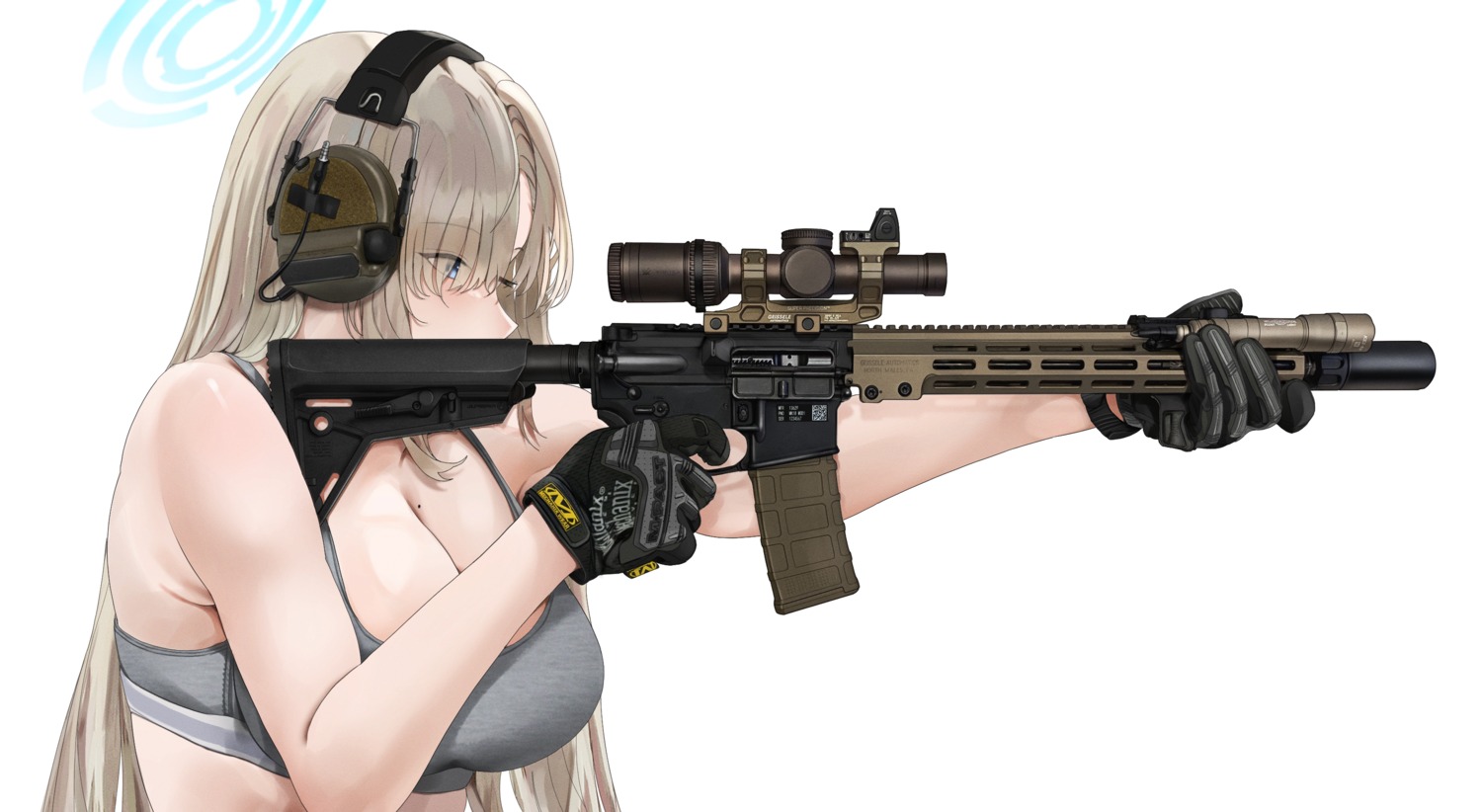 blue_archive bra fte_(fifteen_199) gun halo headphones ichinose_asuna