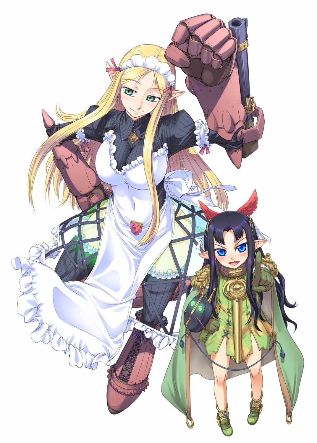 armor dress elf gun jpeg_artifacts koume_keito maid pointy_ears queen's_blade queen's_blade_rebellion thighhighs vante yuit