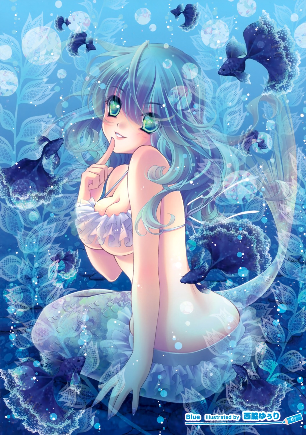 bikini_top cleavage mermaid monster_girl nishiwaki_yuuri swimsuits