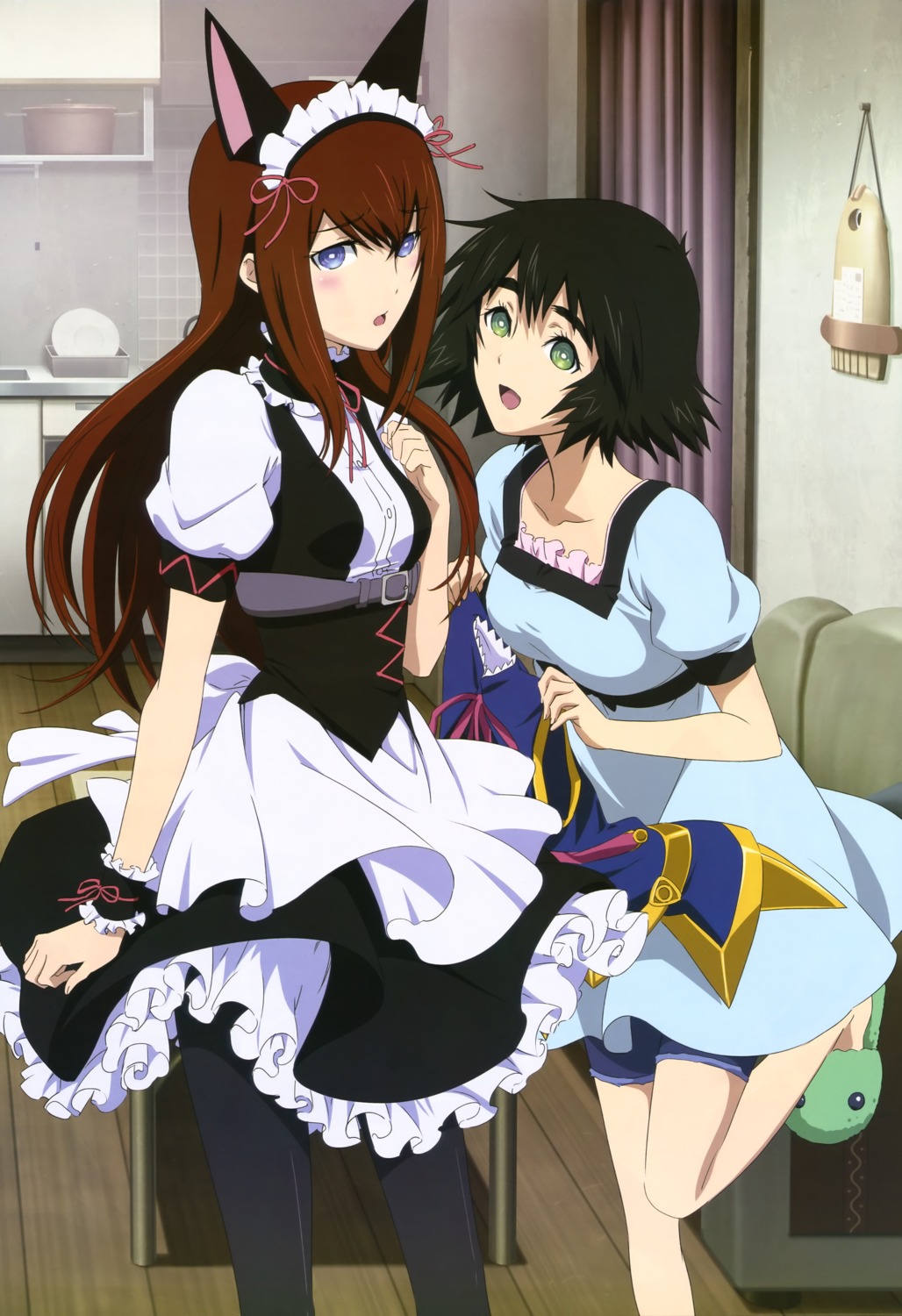 animal_ears maid makise_kurisu pantyhose sakai_kyuuta shiina_mayuri steins;gate