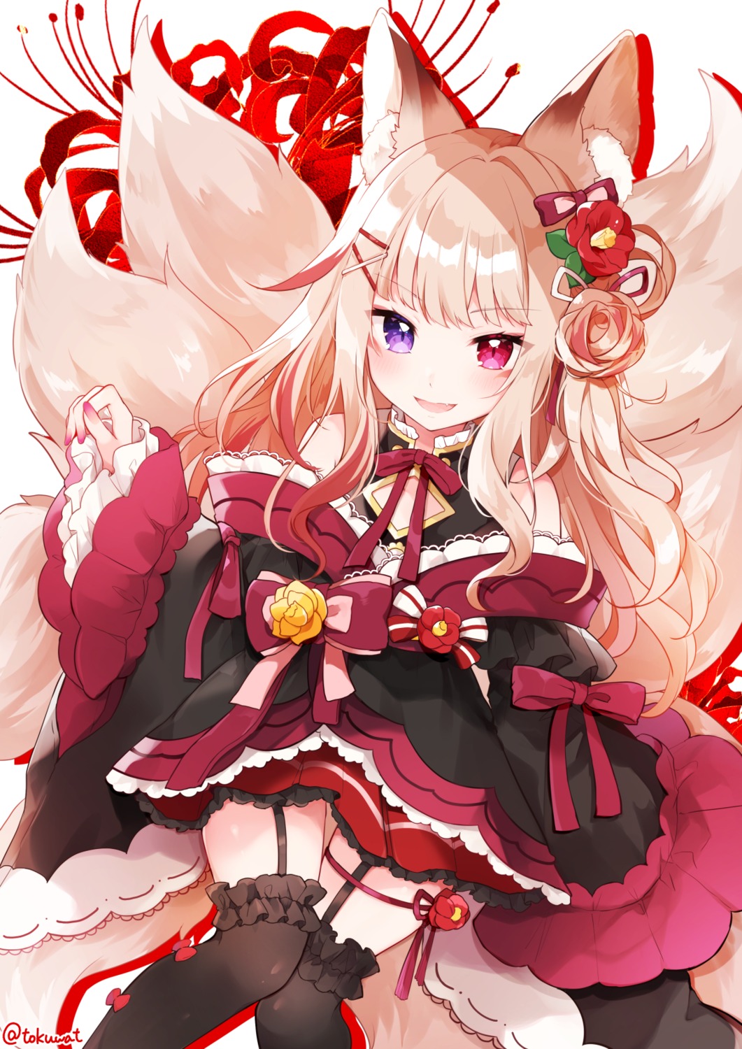 animal_ears fukunoki_tokuwa garter heterochromia kitsune lolita_fashion stockings tail thighhighs