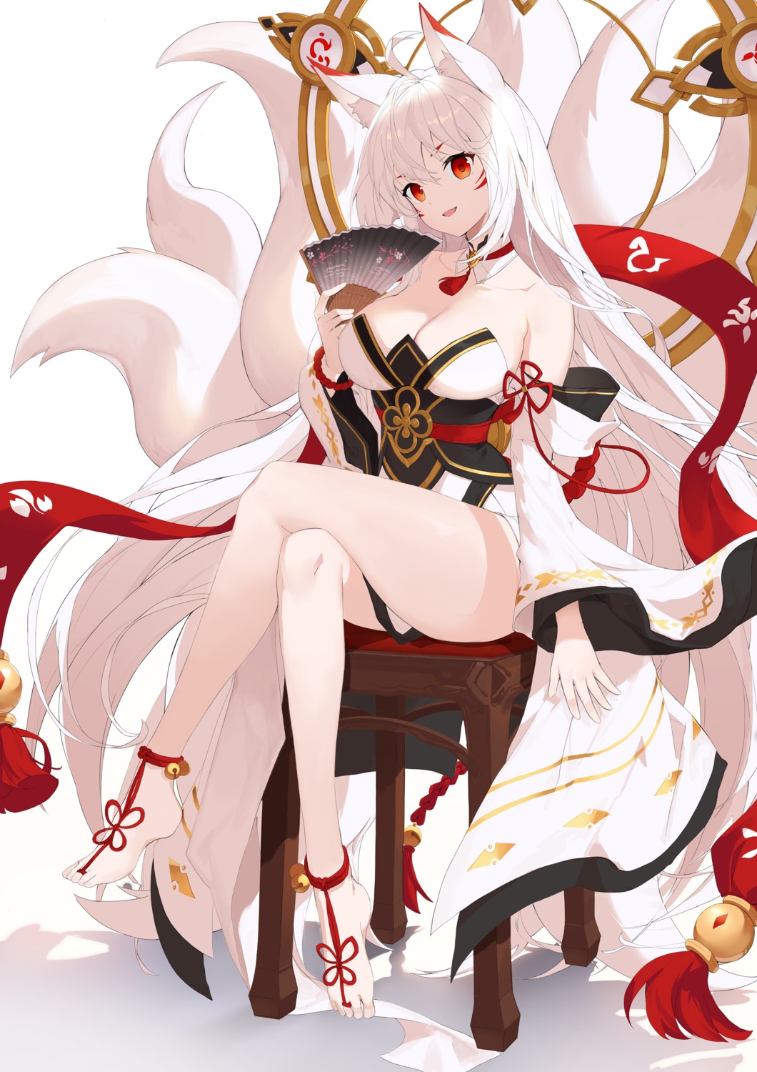 animal_ears ara_haan elsword japanese_clothes kitsune no_bra nyun tail