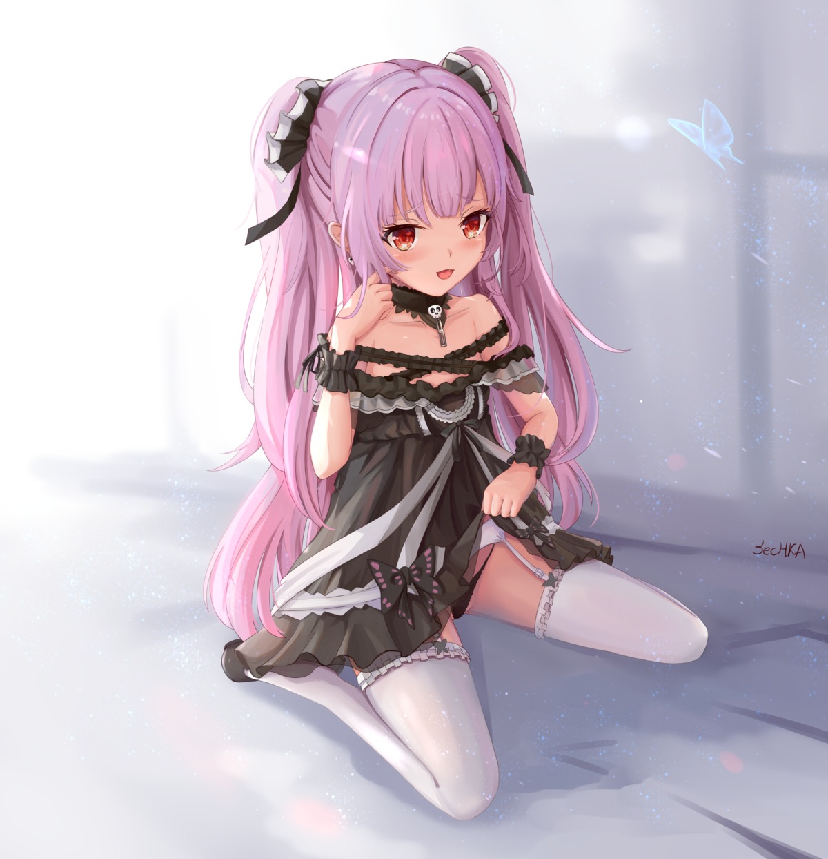 garter_belt gothic_lolita hololive loli lolita_fashion pantsu sechka see_through skirt_lift stockings thighhighs uruha_rushia