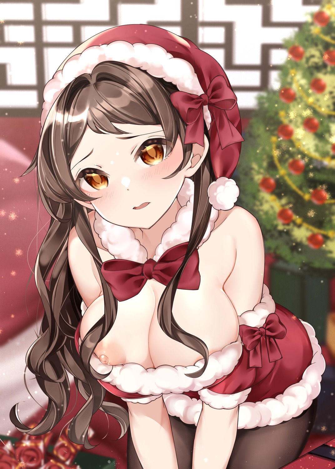 areola christmas dress kitazawa_shiho mou_niu nipples no_bra pantyhose the_idolm@ster the_idolm@ster_million_live!