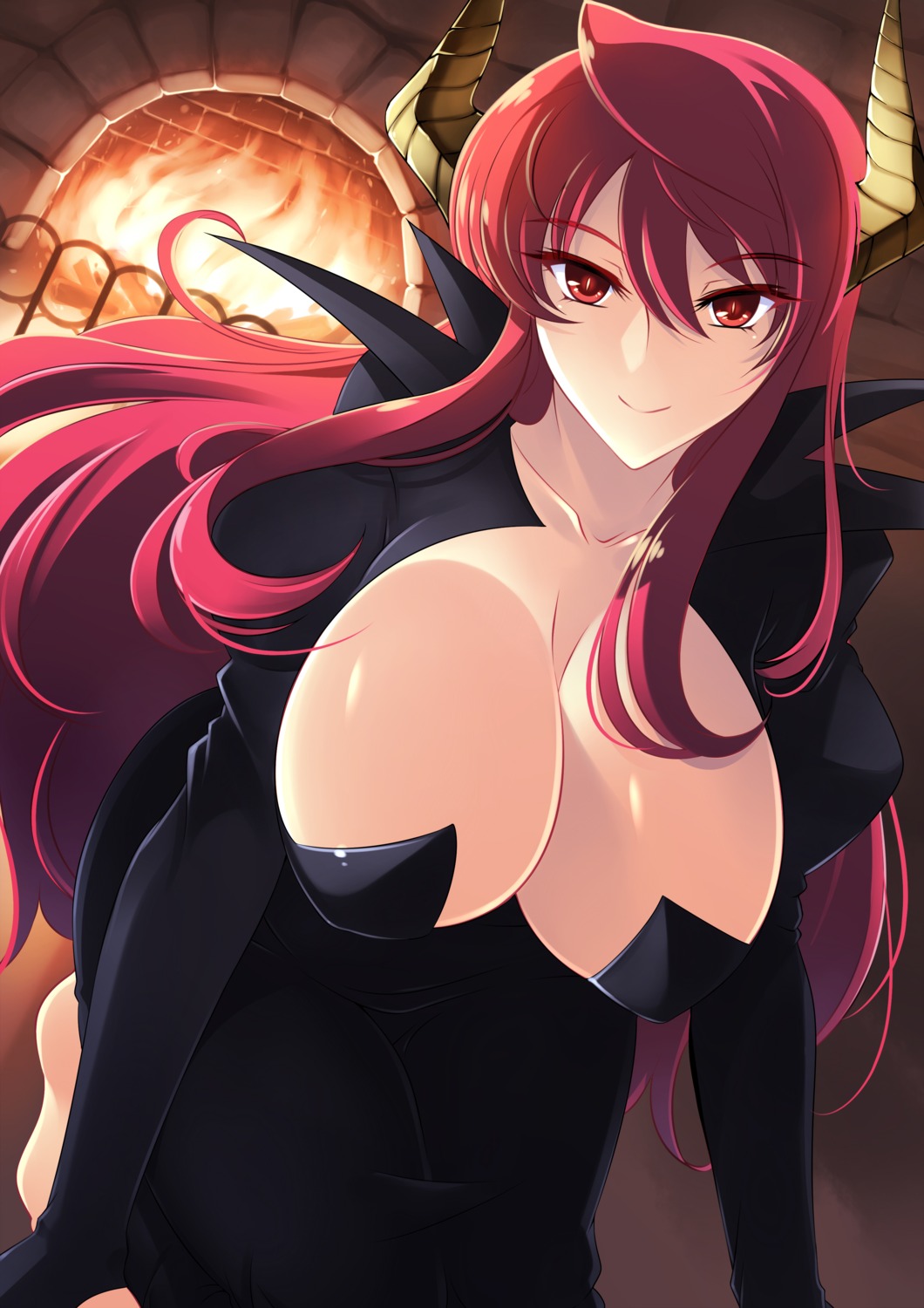 cleavage dress haganef horns maou_(maoyuu_maou_yuusha) maoyuu_maou_yuusha no_bra