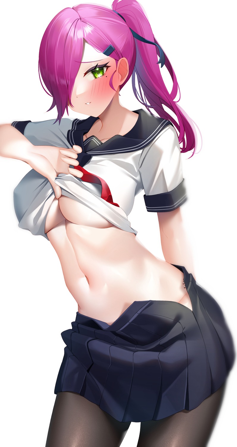 azur_lane erect_nipples no_bra pantyhose seele0907 seifuku shirt_lift trieste_(azur_lane) undressing