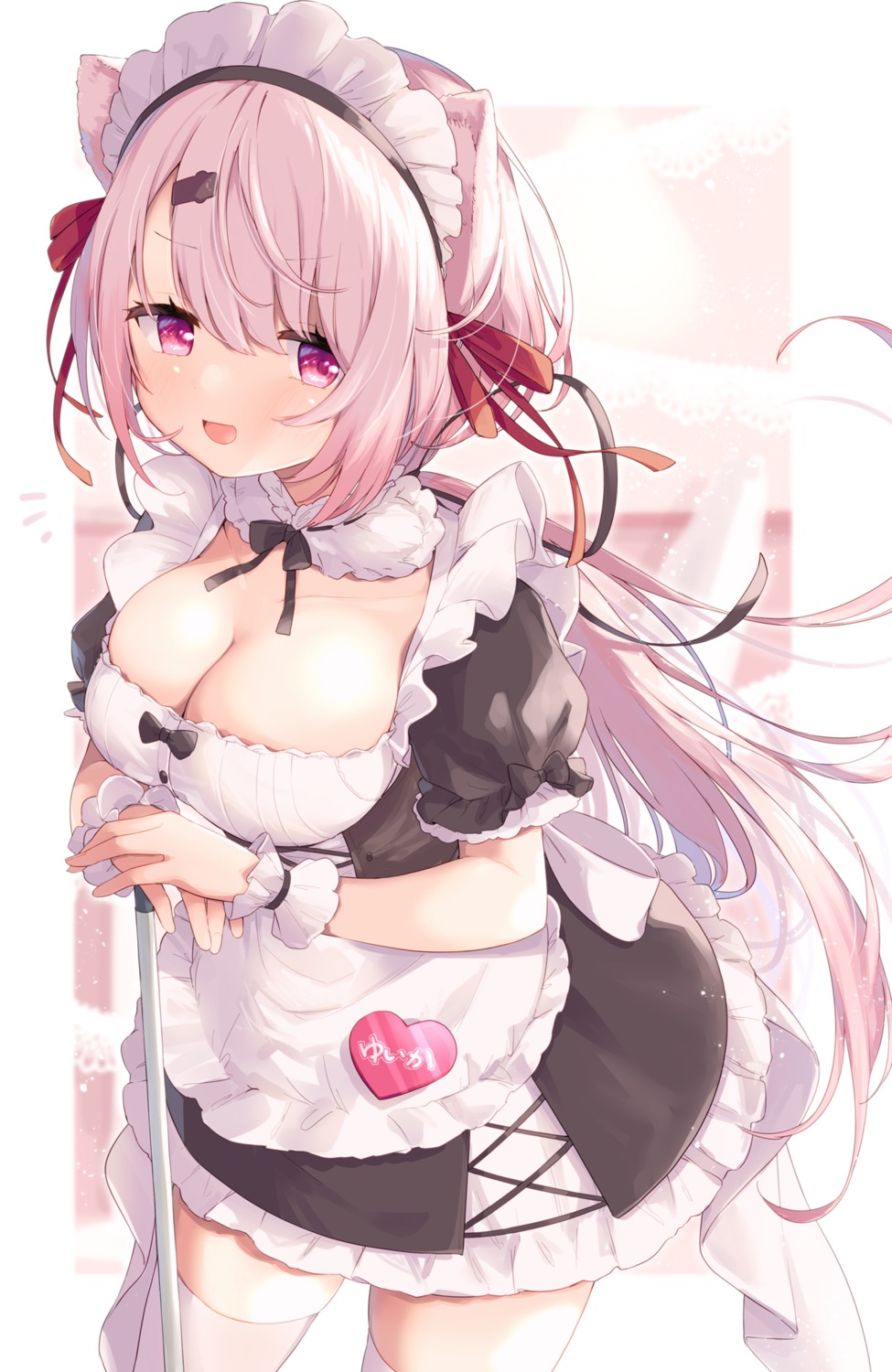 animal_ears ksk_(kasokuiki) maid nijisanji nijisanji_gamers no_bra shiina_yuika skirt_lift tail thighhighs