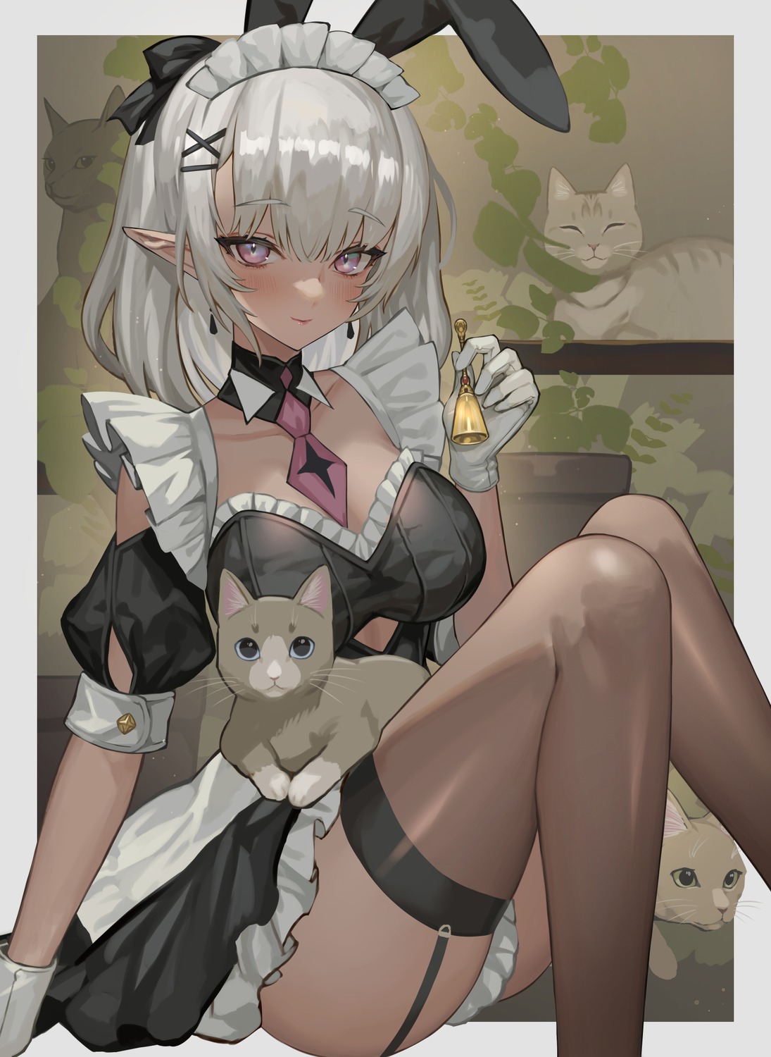 animal_ears bunny_ears hitowa maid neko pointy_ears stockings thighhighs