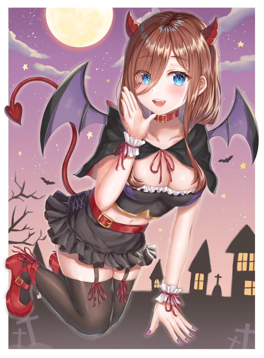 5-toubun_no_hanayome halloween heels horns nakano_miku no_bra stockings syatihoko tail thighhighs wings