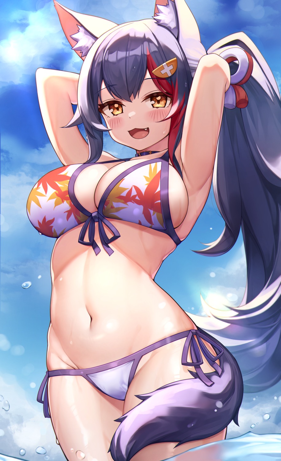 animal_ears bikini deaver hololive hololive_gamers ookami_mio swimsuits tail wet