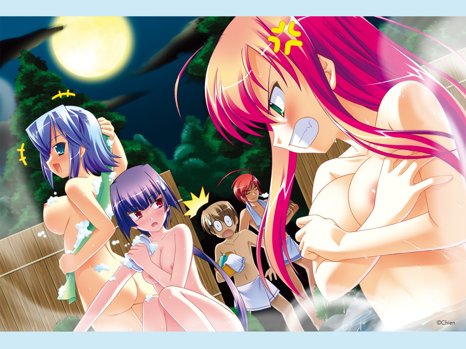 areola bathing breast_hold chien_(studio) isurugi_hyouma kai kuin_touko mikazuchi_madoka naked nipples onsen reitetsu_reisei_shikashite_xxx!! shiromae_sou takemiya_tsurugi wallpaper wet