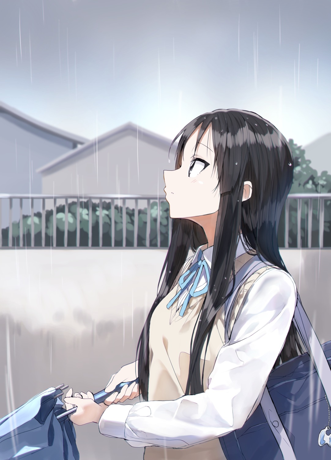 akiyama_mio k-on! pentagon_(railgun_ky1206) seifuku sweater umbrella wet wet_clothes