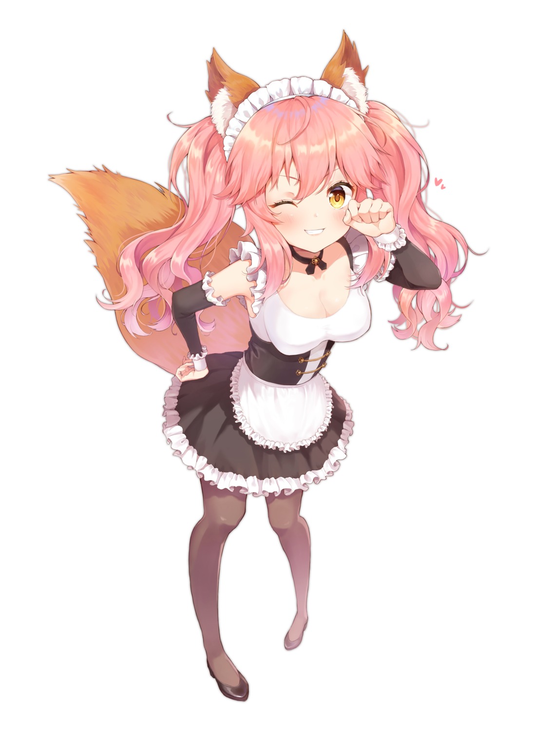 animal_ears cleavage fate/grand_order foreign_blue heels maid pantyhose tail tamamo_no_mae