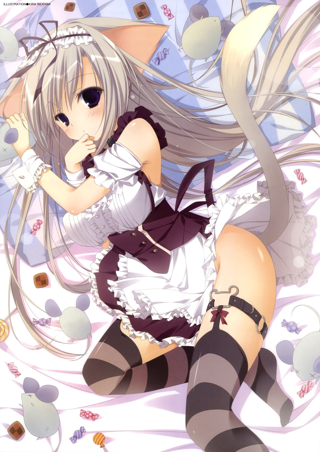 animal_ears garter inugami_kira nekomimi nopan stockings tail thighhighs