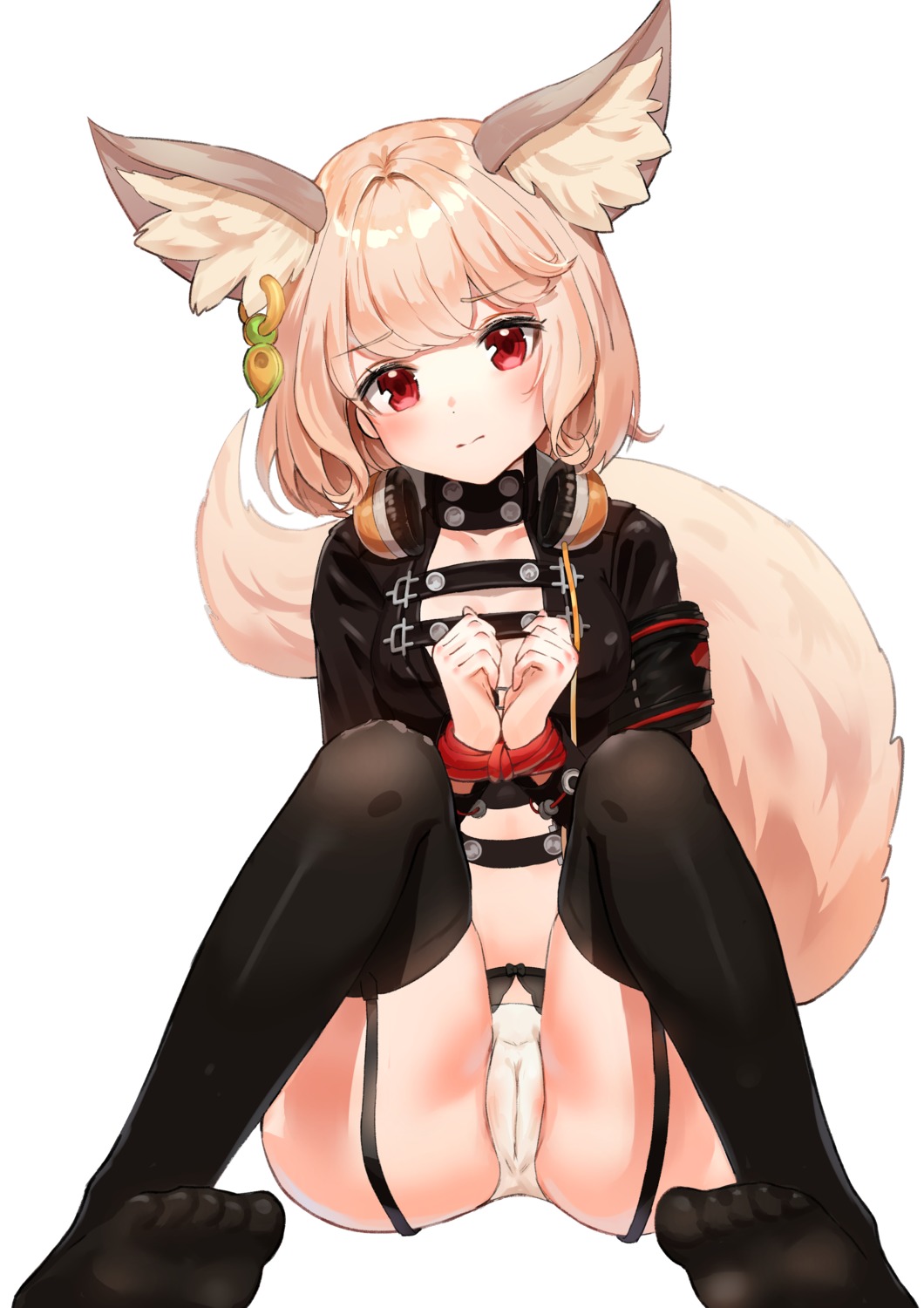 animal_ears bondage cameltoe garter_belt headphones kian pantsu stockings tail thighhighs