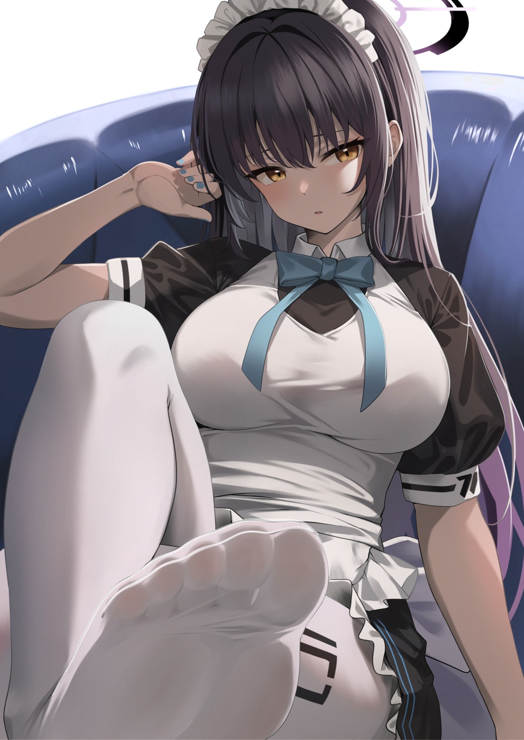 blue_archive feet halo kakudate_karin koisuke maid pantyhose skirt_lift