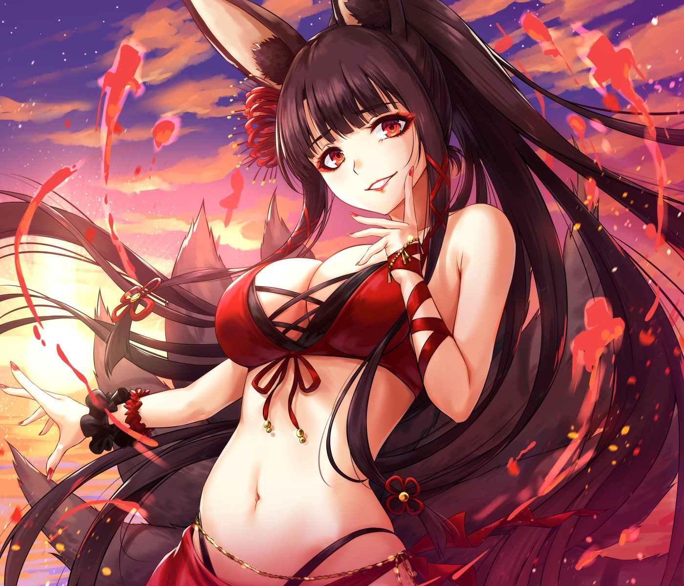 akagi_(azur_lane) animal_ears azur_lane bikini garter kitsune sakiyamama swimsuits tail