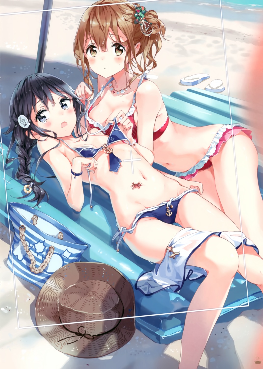 atelier_tiv_artworks bikini cleavage kiryu_moegi manga_no_kami-sama moriwaka_yuzuriha swimsuits tiv undressing wet_clothes