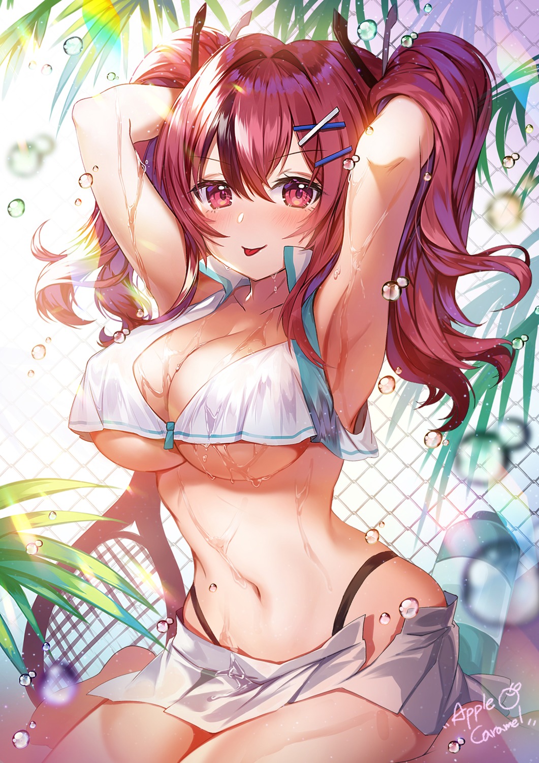 apple_caramel azur_lane bremerton_(azur_lane) no_bra pantsu tennis wet wet_clothes