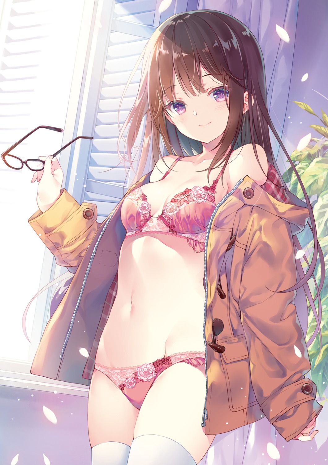 bra lingerie megane miwabe_sakura open_shirt pantsu thighhighs