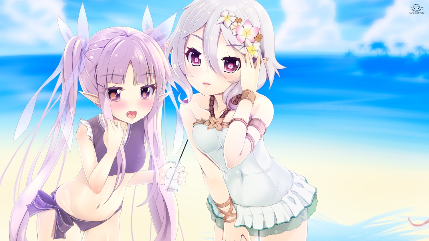 bikini hikawa_kyouka kokkoro loli natsumiya_yuzu pointy_ears princess_connect princess_connect!_re:dive swimsuits wallpaper