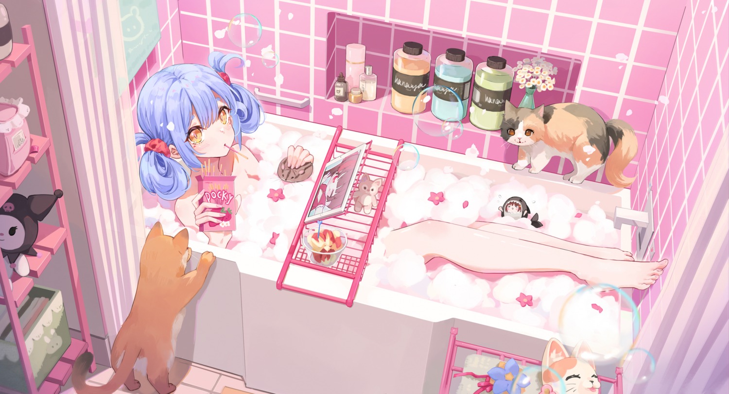 azusa_(virtuareal) bathing cream feet nainaimiao neko topless virtuareal virtuareal_link