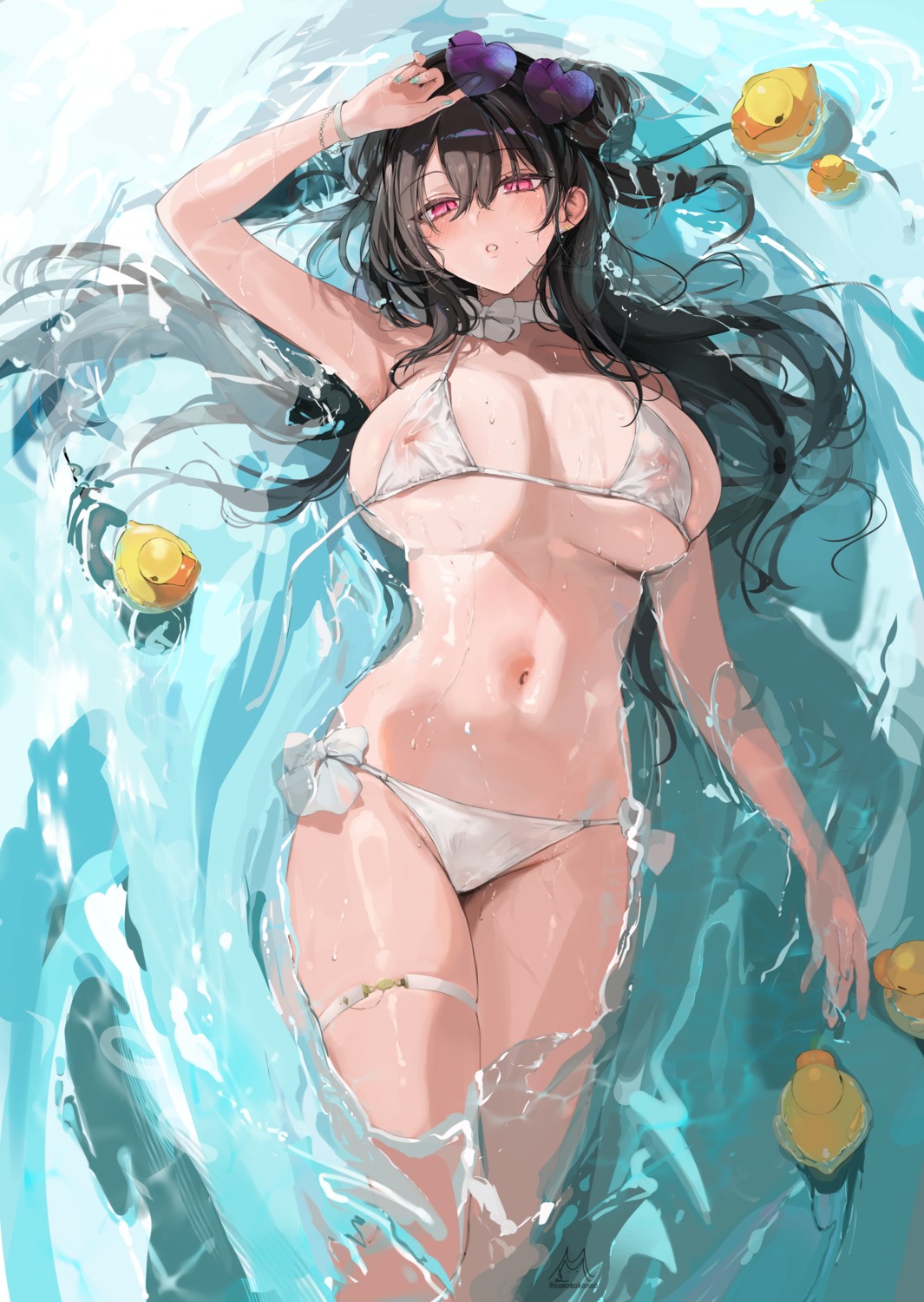 areola bikini cameltoe erect_nipples garter kandzume_(kandume200) megane see_through swimsuits wet wet_clothes