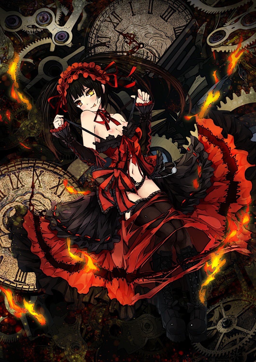 bba1985 cleavage date_a_live gothic_lolita heterochromia lolita_fashion pantsu thighhighs tokisaki_kurumi