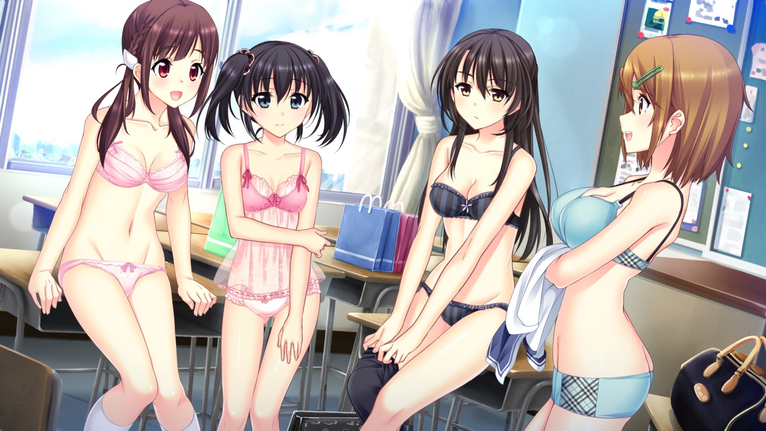 bra chiyoda_mio cleavage game_cg giga gin_(artist) kitazono_nana lingerie pantsu passage! see_through seifuku shimapan thighhighs tsukahara_risa tsukimi_ayako undressing yu_yu yukizuki_chikuba