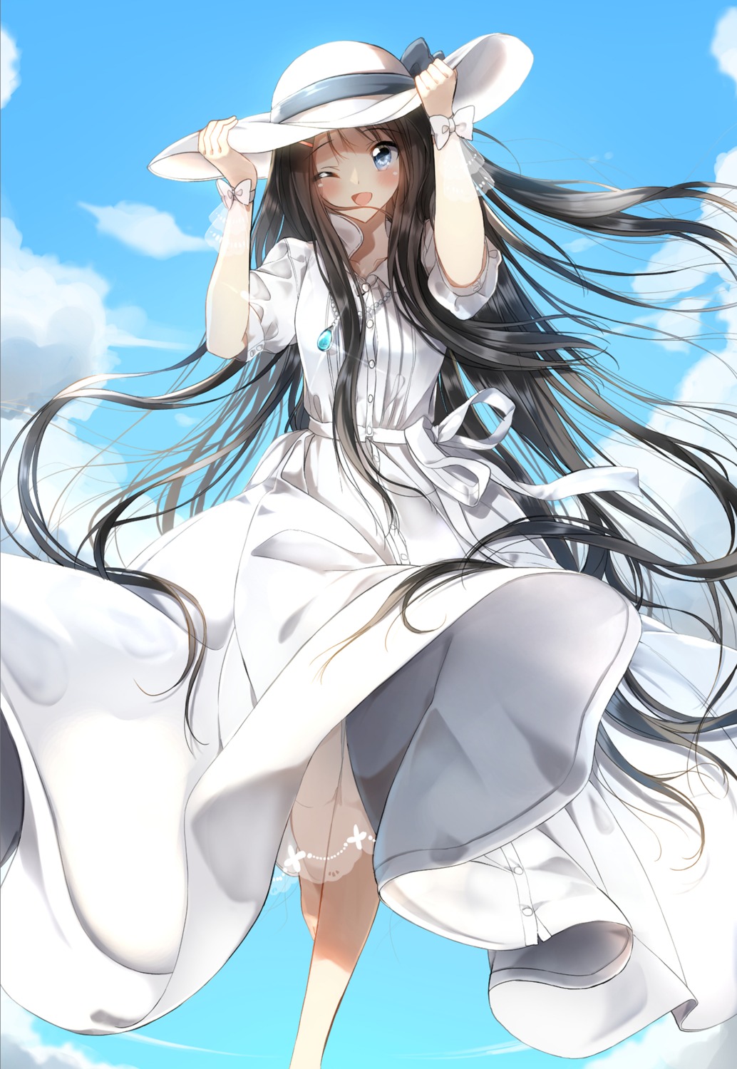 dress pentagon_(railgun_ky1206) see_through skirt_lift summer_dress