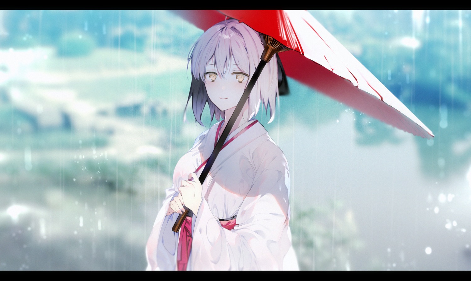 fate/grand_order leo_(feeling_goooood) miko okita_souji_(fate) umbrella
