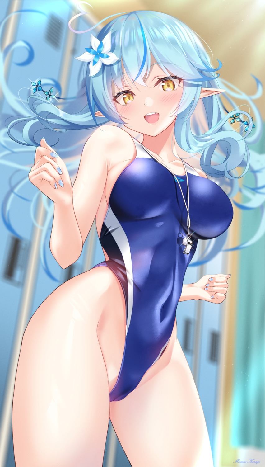 cameltoe hololive mizuno_kurage pointy_ears swimsuits yukihana_lamy