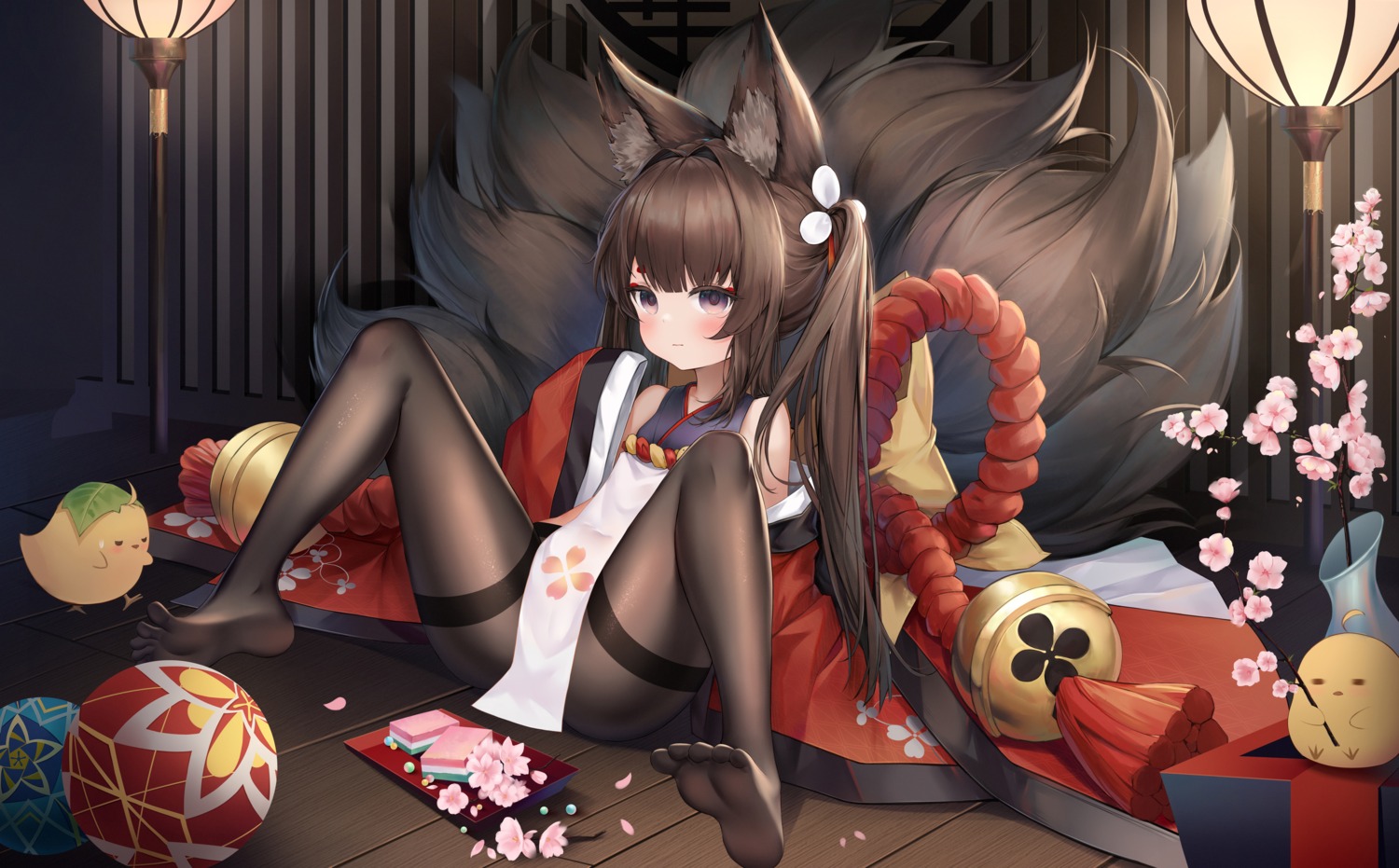 amagi-chan_(azur_lane) amagi_(azur_lane) animal_ears azur_lane feet gala_(16901040) japanese_clothes kitsune loli manjuu_(azur_lane) pantyhose tail