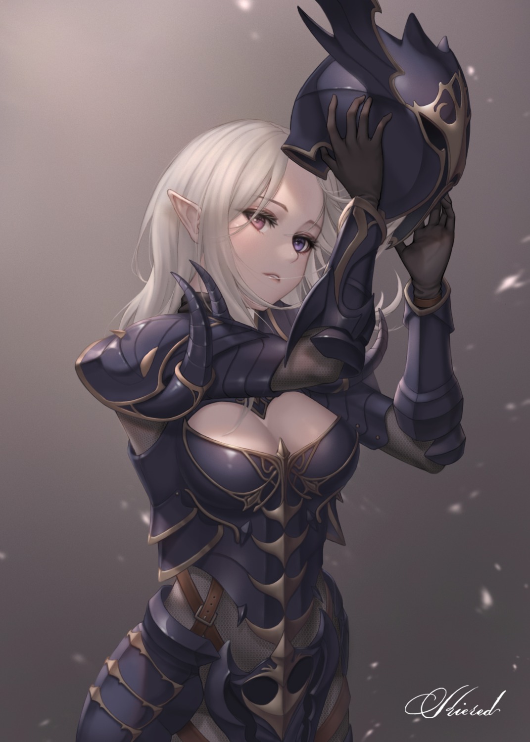 armor cleavage heterochromia kie_(wylee2212) pointy_ears