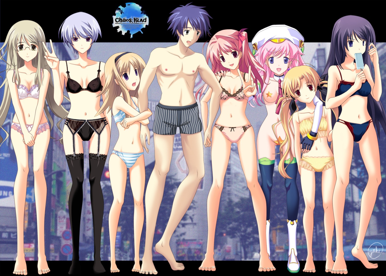 aoi_sena bra chaos;head cleavage feet garter_belt kishimoto_ayase kusunoki_yua lingerie maebari megane nishijou_nanami nishijou_takumi orihara_kozue pantsu pasties sakihata_rimi seira_orgel shimapan stockings thighhighs yukihanaok