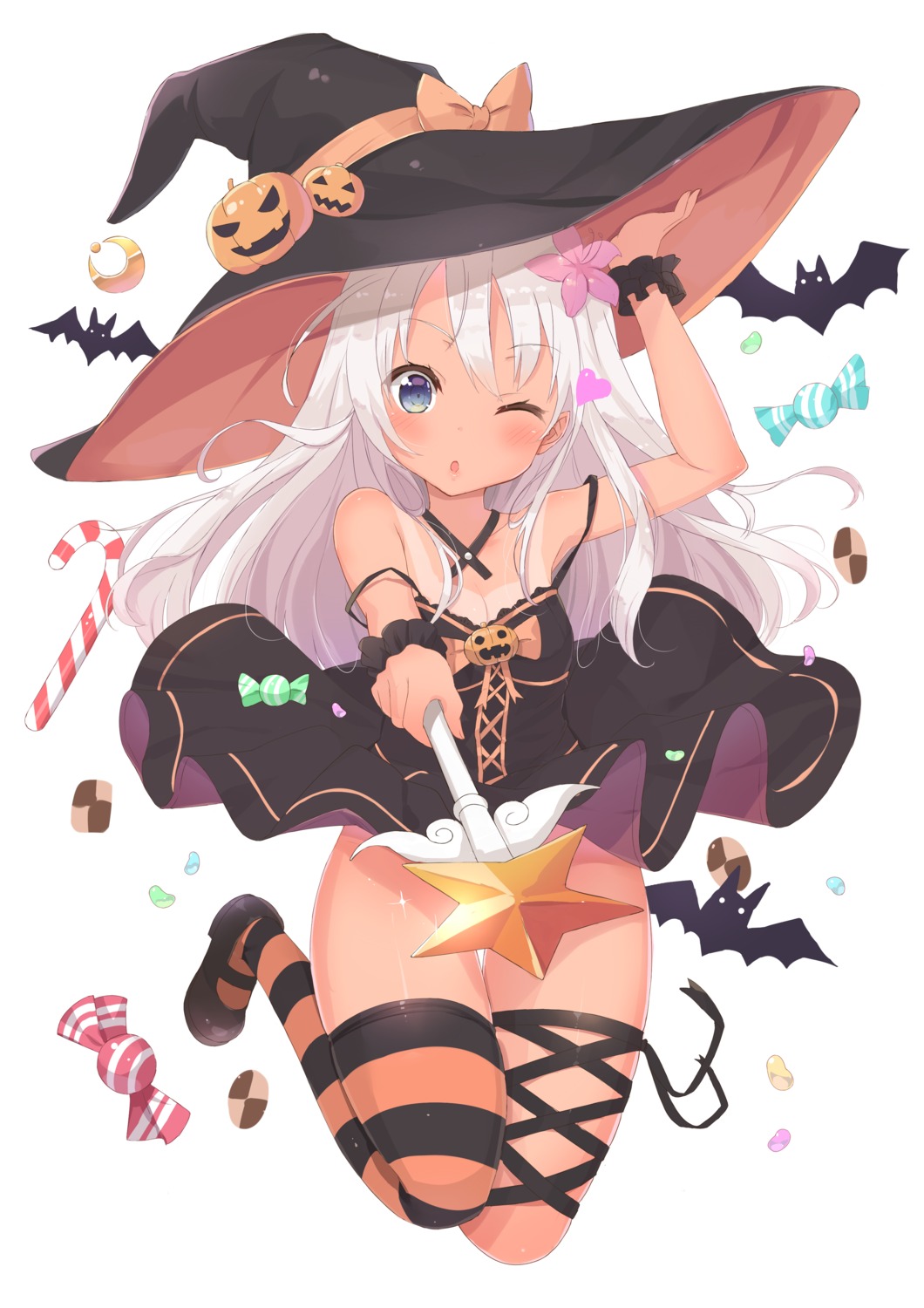 cleavage dress halloween kagerou kantai_collection loli nopan ro-500 tan_lines thighhighs weapon witch