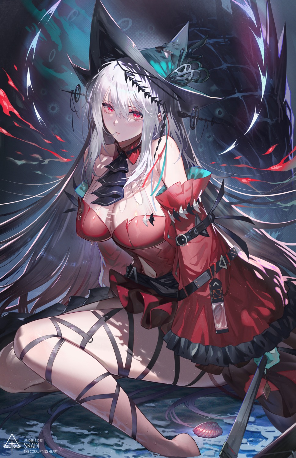 arknights monster no_bra shazhiqiao skadi_(arknights) wet