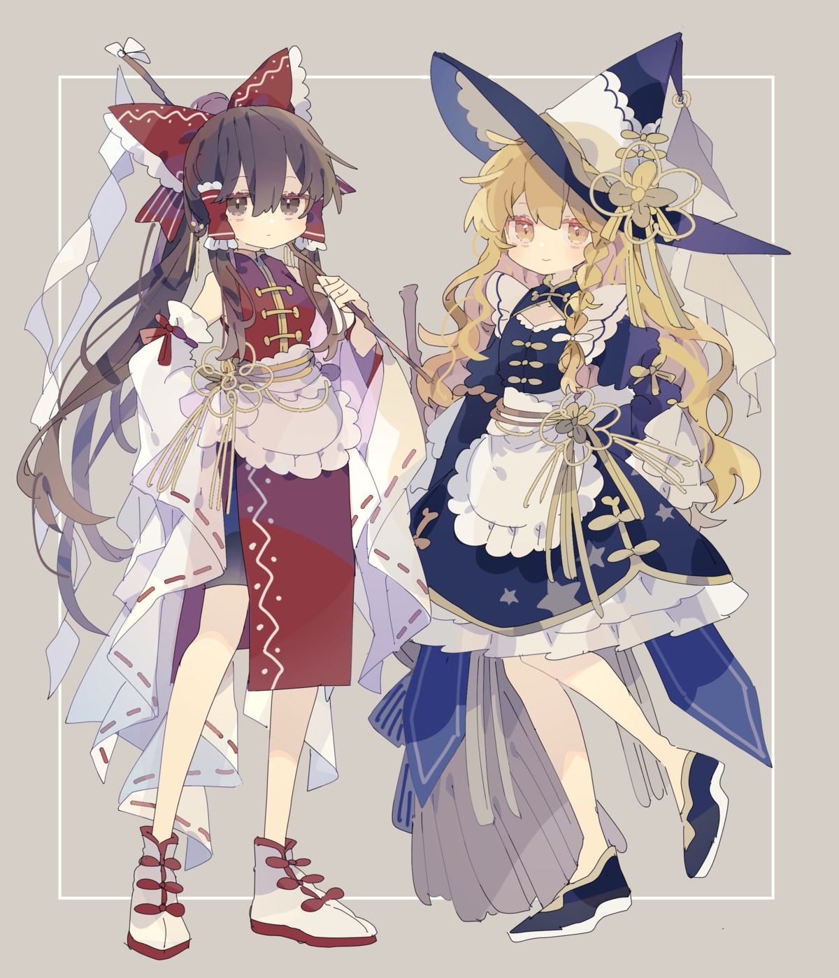 asian_clothes hakurei_reimu kirisame_marisa maid nikorashika touhou witch