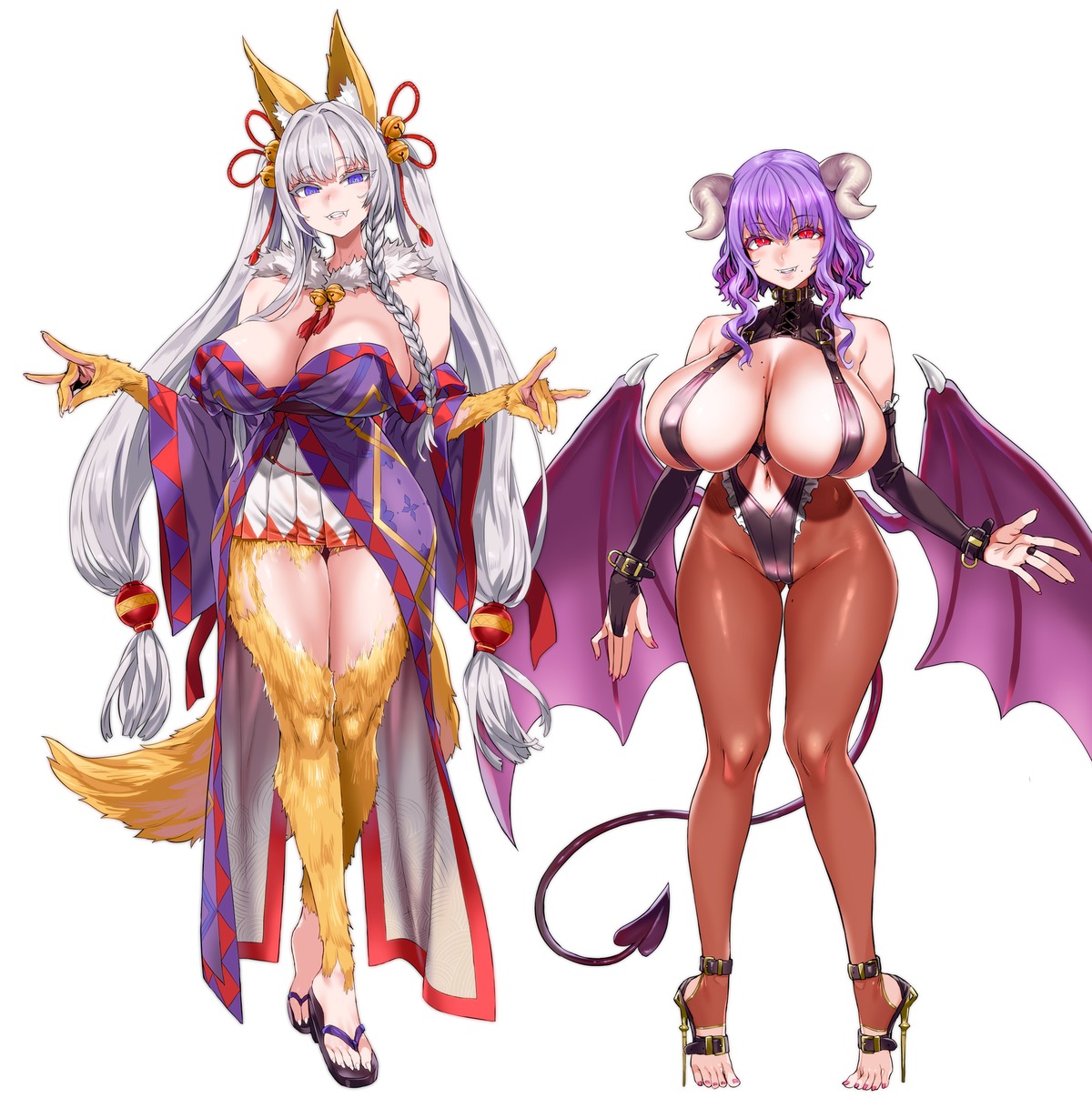 animal_ears asanagi heels horns japanese_clothes kitsune leotard pantyhose tail wings