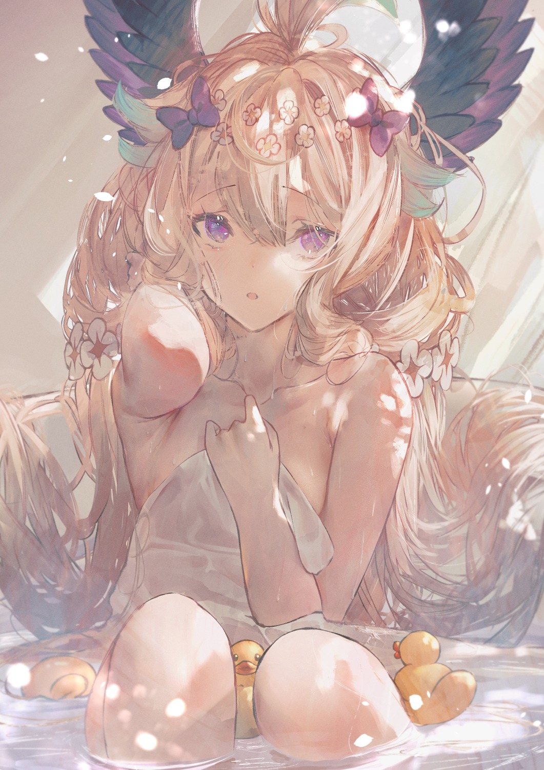 bathing betabeet enna_alouette loli nijisanji nijisanji_en towel wet wings