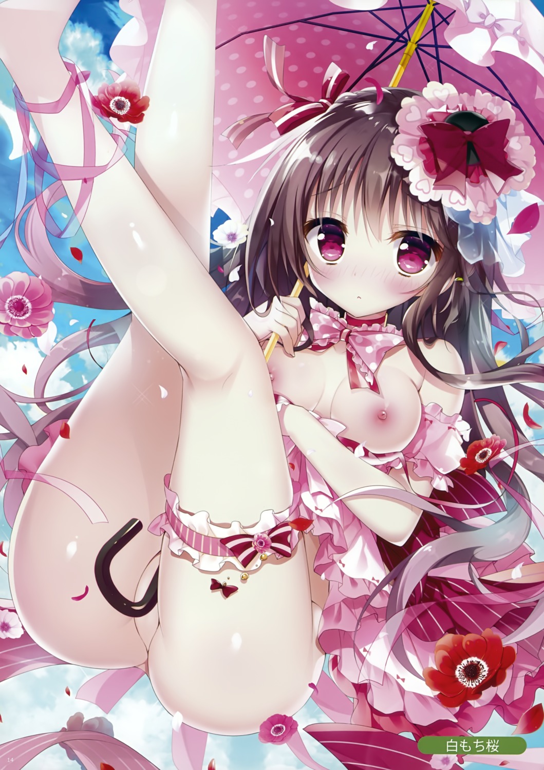 bottomless breasts garter lingerie nipples no_bra shiromochi_sakura umbrella