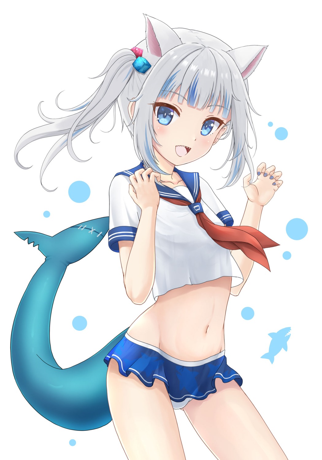 animal_ears flipper gawr_gura hololive hololive_english nekomimi pantsu seifuku skirt_lift tail