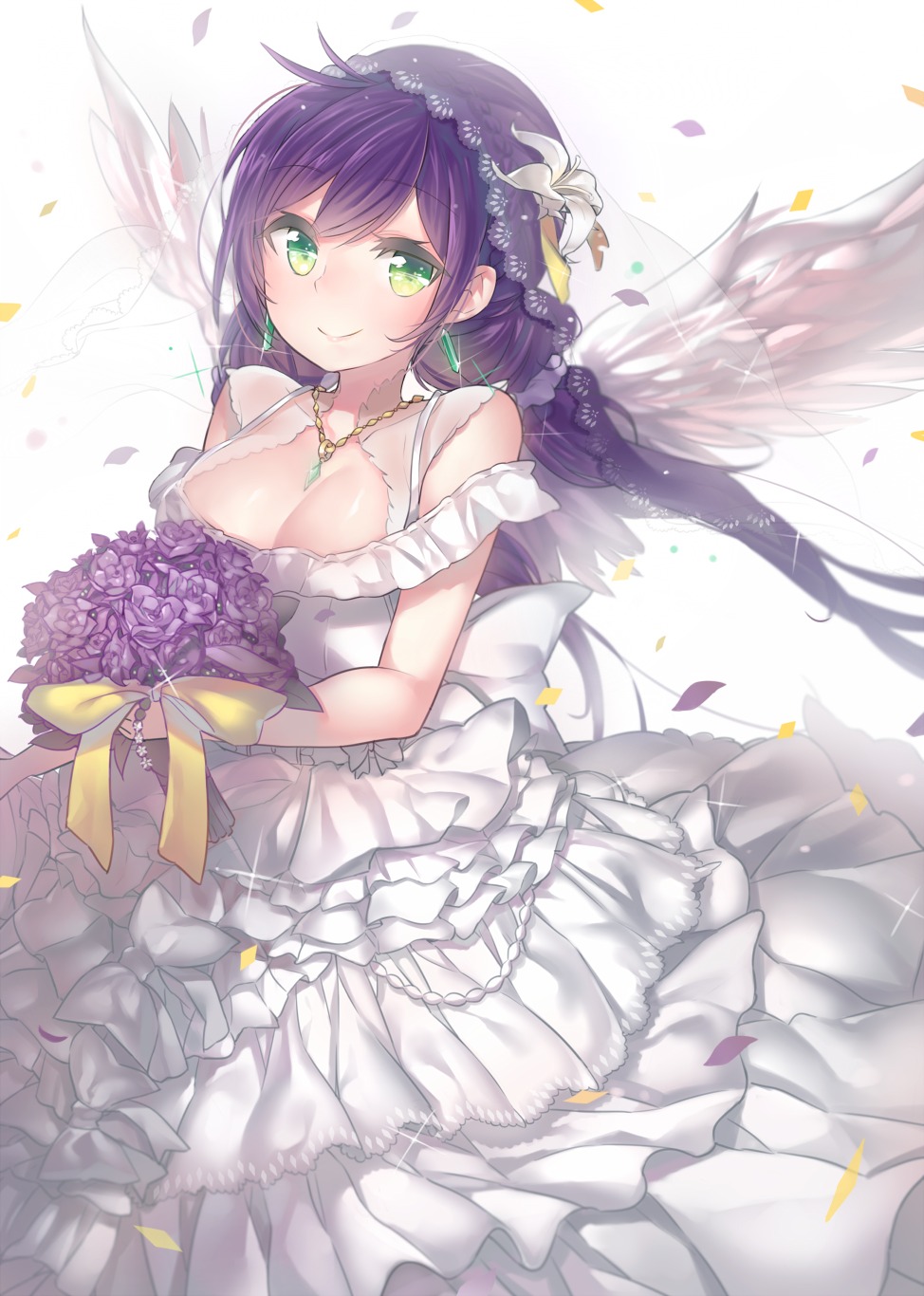 cleavage dress love_live! love_live!_(series) toujou_nozomi wedding_dress wings yuran