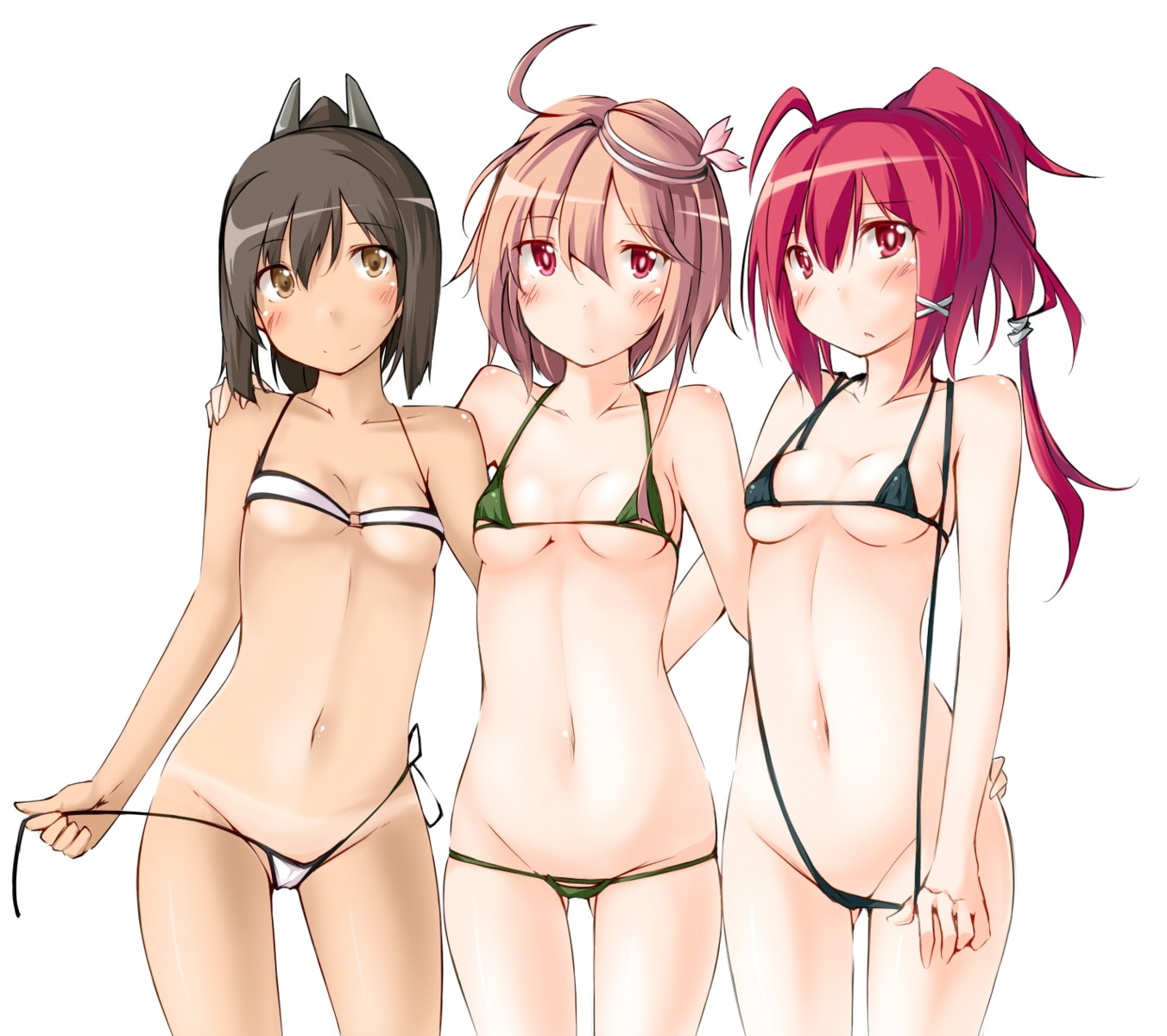 bikini cleavage i-168_(kancolle) i-401_(kancolle) i-58_(kancolle) kaminagi_(kaminagi-tei) kantai_collection loli swimsuits tan_lines undressing