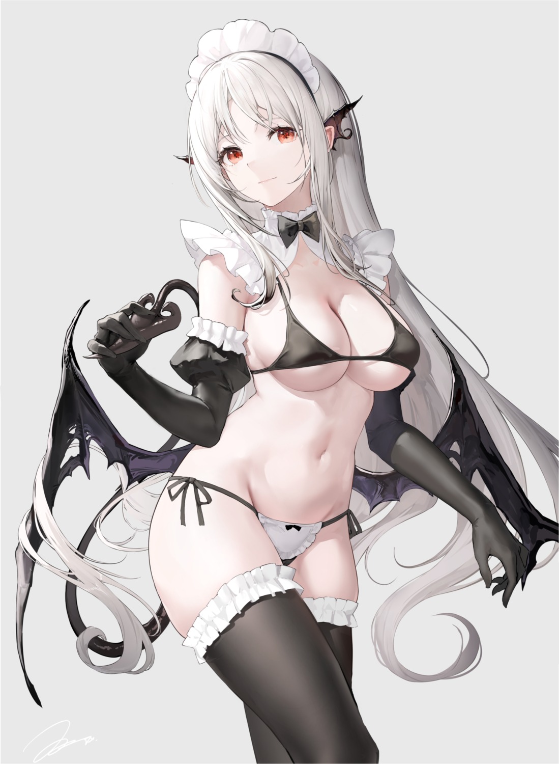 bra devil haori_io maid pantsu string_panties tail thighhighs wings