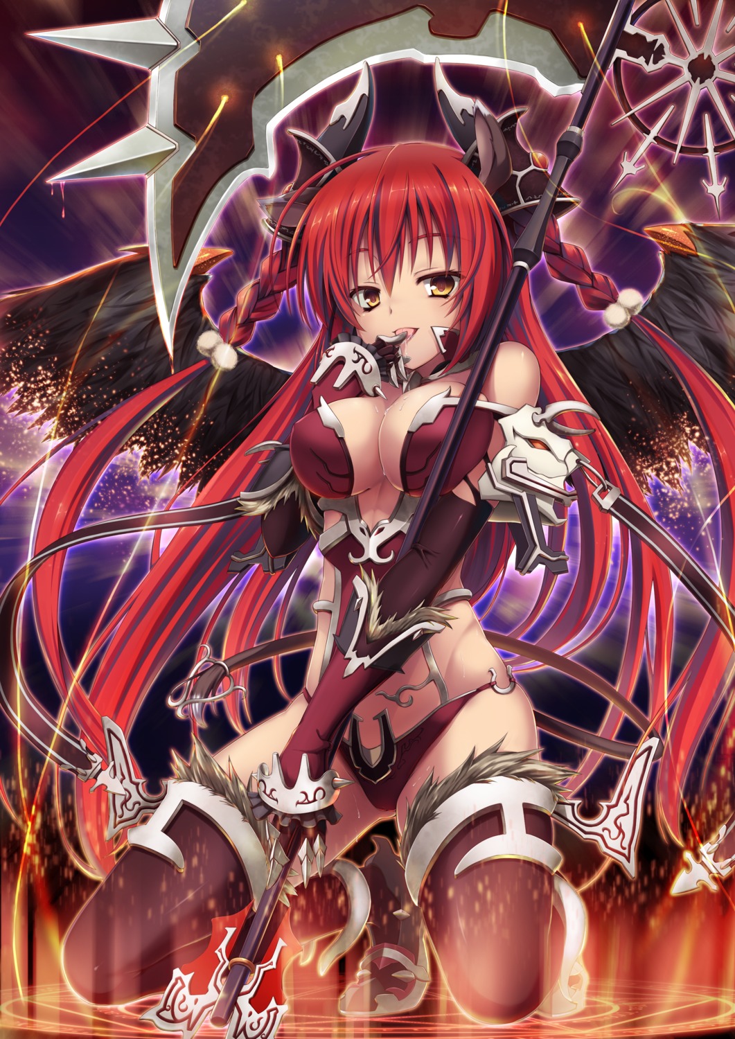 animal_ears cleavage tail thighhighs weapon wings yuzuka